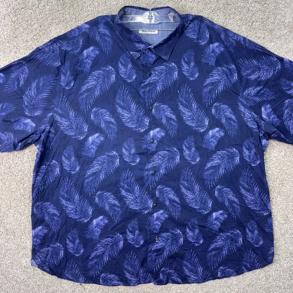 Tommy Bahama Shirt Mens 3XLB Short Sleeve Feather Palm Blue Button Down EUC